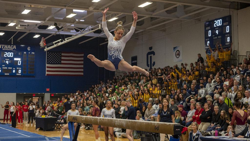 The National Collegiate Gymnastics Association championship was hosted at Ben Light Gymnasium on March 26. The Bombers set two program records during the meet, but ultimately finished in fourth place.
