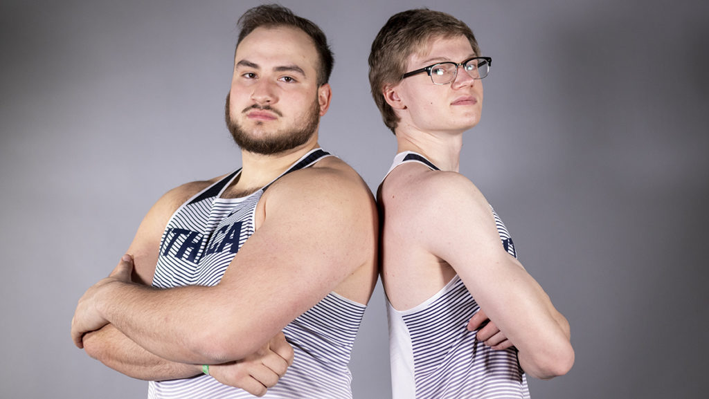 From left, senior thrower Luke Tobia and junior sprinter Andy Frank are set to help lead the Ithaca College men’s track and field team during the upcoming outdoor season. 