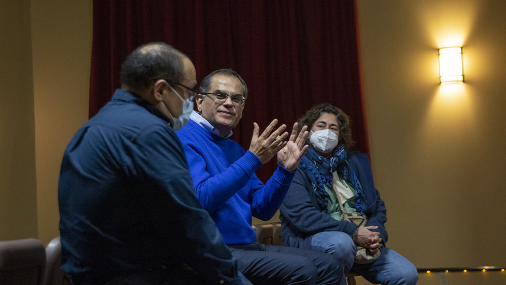 Carlos Figueroa, associate professor and legal studies coordinator in the Department of Politics, Raza Rumi, director for the Park Center for Independent Media and Patricia Rodriguez, associate professor and chair of the Department of Politics, discuss the film.
