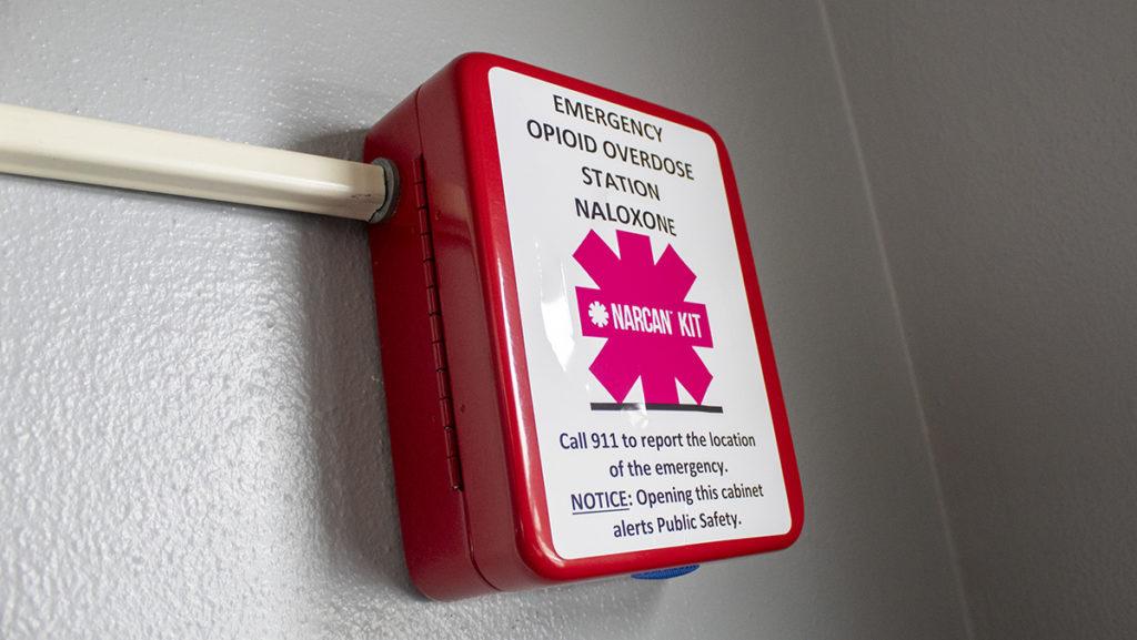 . Naloxone is provided to the college by STAP and is found in boxes, which are connected to the campus police, throughout campus buildings and residence halls. Once one of the boxes is opened, the campus police are automatically called. 