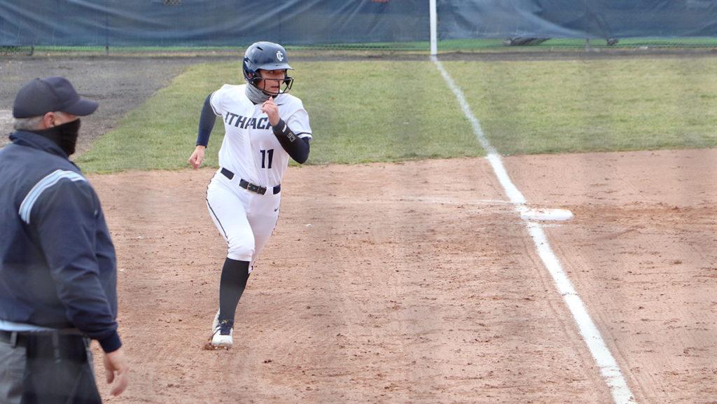 Junior outfielder Kailey Collins hit the game-tying double and started a double play to end the first game against SUNY Oneonta on April 5. The Bombers won the first game 7–6 and the second game 2–1 to improve to 9–7 on the season. Photo taken March 24, 2021.