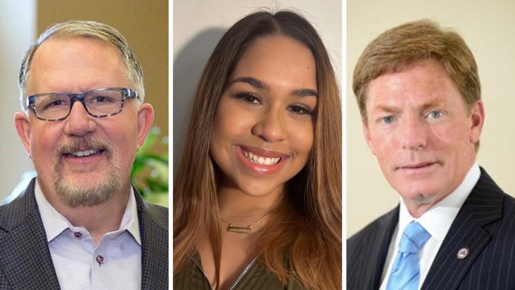 The Board of Trustees elected three new trustees. From left John Neeson ’84, Alexa Rahman ’24 who will serve a two-year term as the student trustee, and Kenneth Fisher ’80.