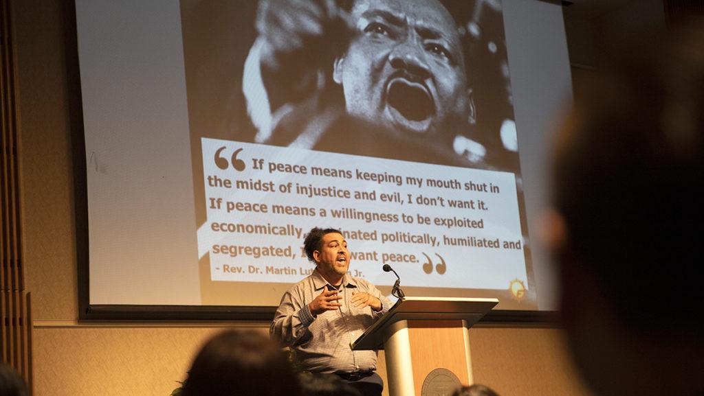 Michael+Benitez+Jr.%2C+vice+president+for+the+Office+of+Diversity+and+Inclusion+at+Metropolitan+State+University+of+Denver%2C+came+to+Ithaca+College+on+Aug.+21+to+give+a+keynote+presentation+about+anti-racism+and+advocacy+work.