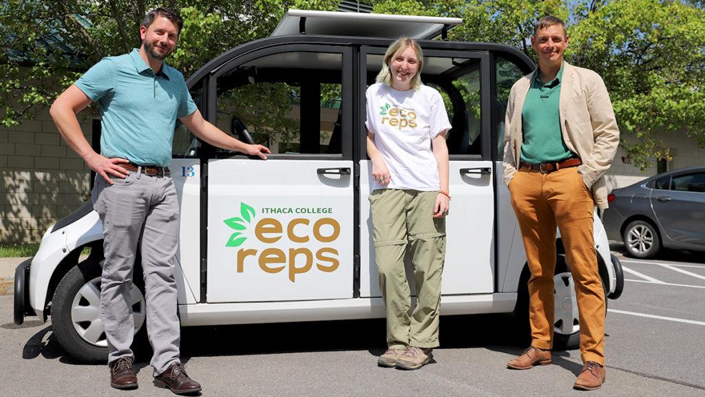 From left to right, David Harker, director of the Center for Civic Engagement, senior Kelly Warren and Scott Doyle, director for the Office of Energy Management and Sustainability, plan to increase Eco-Reps involvement with the campus and broader Ithaca community in 2022.