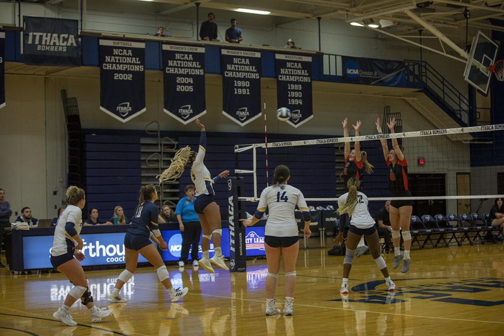 The Ithaca College volleyball team dropped their match with Johns Hopkins in three sets, breaking a four game win streak.