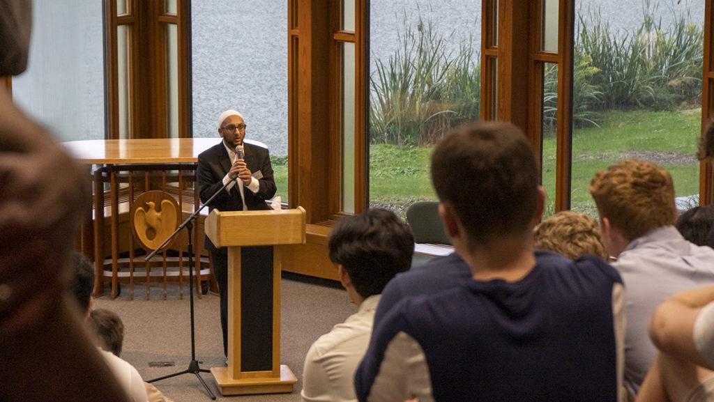 Chaplin Yasin Ahmed, director of Religious and Spiritual Life at Ithaca College, presided over the memorial service that was held for sophomore Shea Colbert Sept. 13 in Muller Chapel. Colberts friends, sophomores Paige Turcotte and Liam Whelan, spoke at the memorial and encouraged those who were grieving Colberts passing to not be sad because Colbert would not have wanted that. 