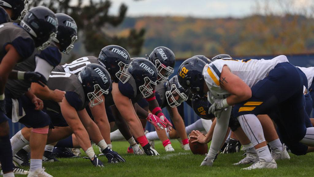 The Ithaca College football team shut down the University of Rochester 59–10 to continue its undefeated season.