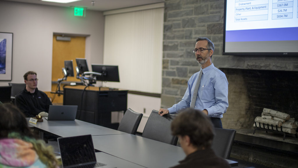 Tim Downs, vice president of Finance and Administration and chief financial officer, spoke with the Ithaca College Student Governance Council.