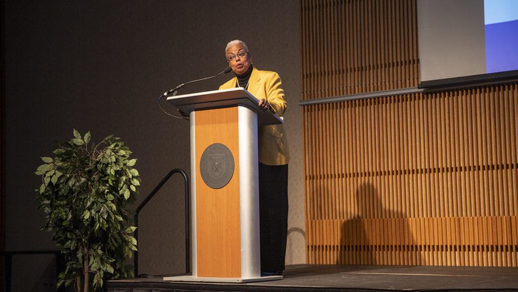 Around 100 members of the campus community attended the gathering in Emerson Suites, where President La Jerne Cornish spoke about how the 2022–23 academic year has been progressing so far.  Cornish thanked the campus community for their work during the first half of the fall semester.