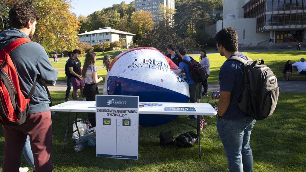 Senior Caroline Peyron, president of ICYAL, said the activity was meant to remind students about their right to free speech and assembly and allowed students to write on a giant beach ball over five feet in height. Later in the day, the situation escalated when some students slashed the ball and argued with the organizers.