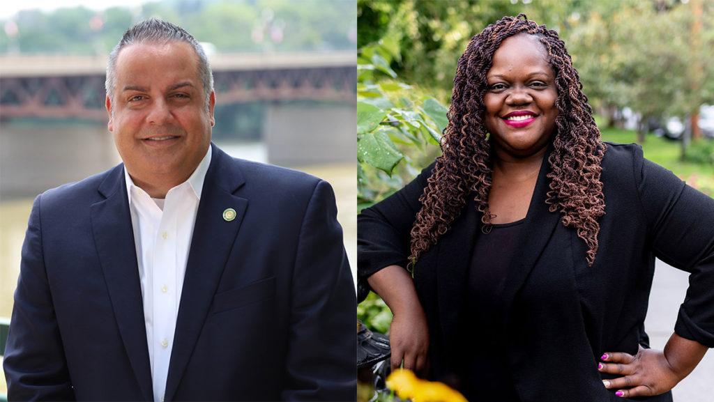 From left, Rich David and Lea Webb, candidates for New York State Senator 