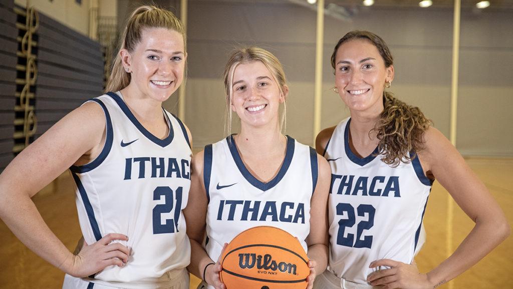 From left, senior forward Emily Dorn and senior guards Natalie Smith and Camryn Coffey look to rebound after losing in the second round of the NCAA Tournament last year.