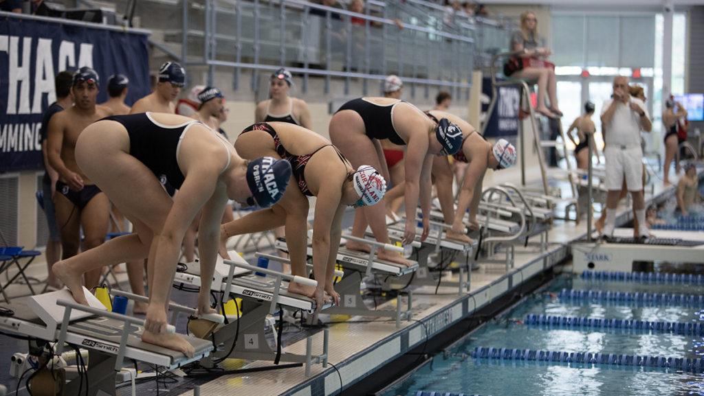 The Ithaca College mens and womens swimming and diving teams hosted the SUNY Cortland Red Dragons on Nov. 5. The Bombers won for both programs.