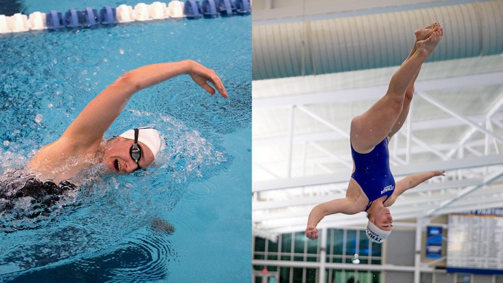 From left, senior swimmer Emily Shorb and graduate student diver Abby Maraccino are expecting the Ithaca College women's swimming and diving team to have a strong showing this season.