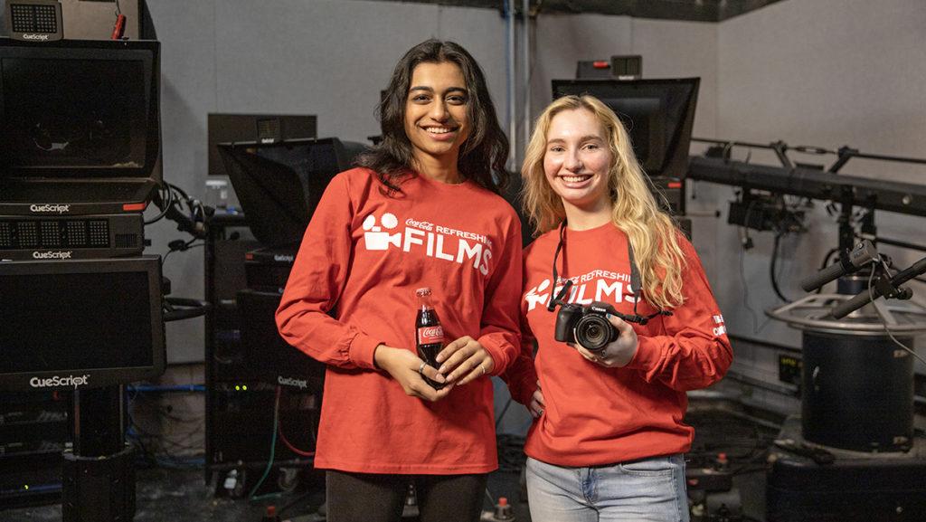 From+left%2C+first-year+students+Malaika+Menezes+and+Sami+Smith+were+named+finalists+in+the+2023+Coca-Cola+Refreshing+Films+Program.+They+will+create+an+advertisement+with+funding+from+Coke.