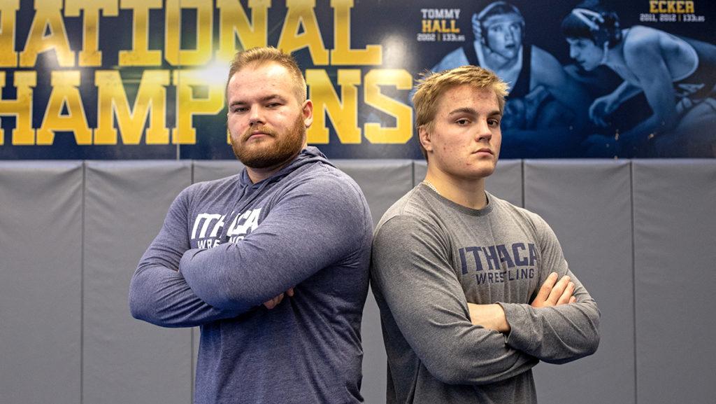 From left, senior Nicolas Galka and first-year student Ryan Galka, both part of the Ithaca College wrestling team, say they provide a support system for each other.