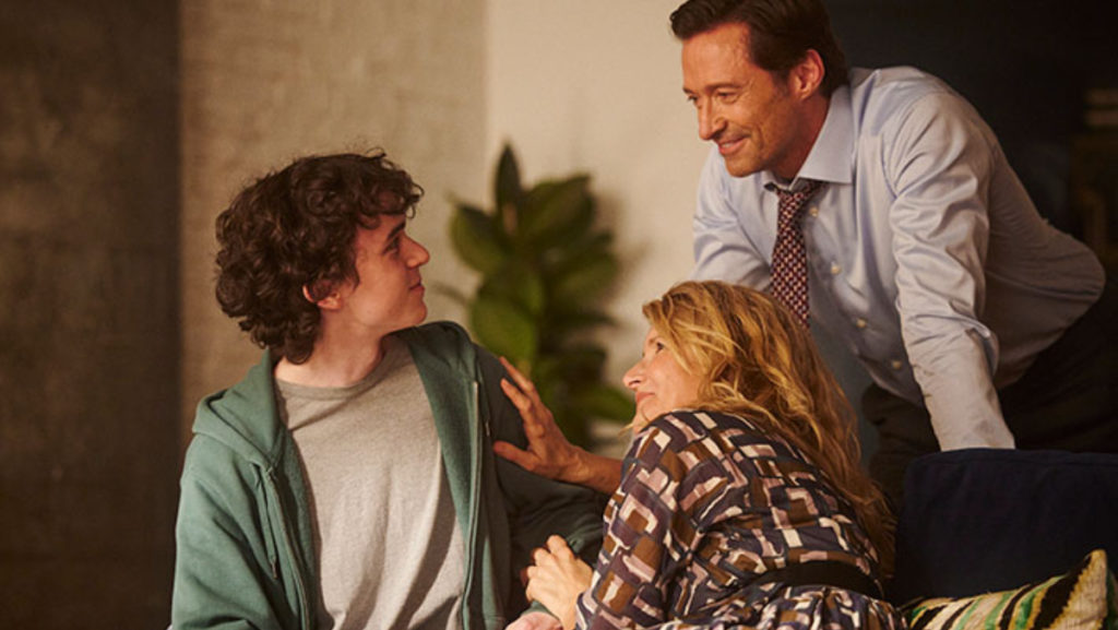 Nicholas (Zen McGrath) shares a moment with parents Beth (Laura Dean) and Peter (Hugh Jackman) in Florian Zellers new film, The Son.