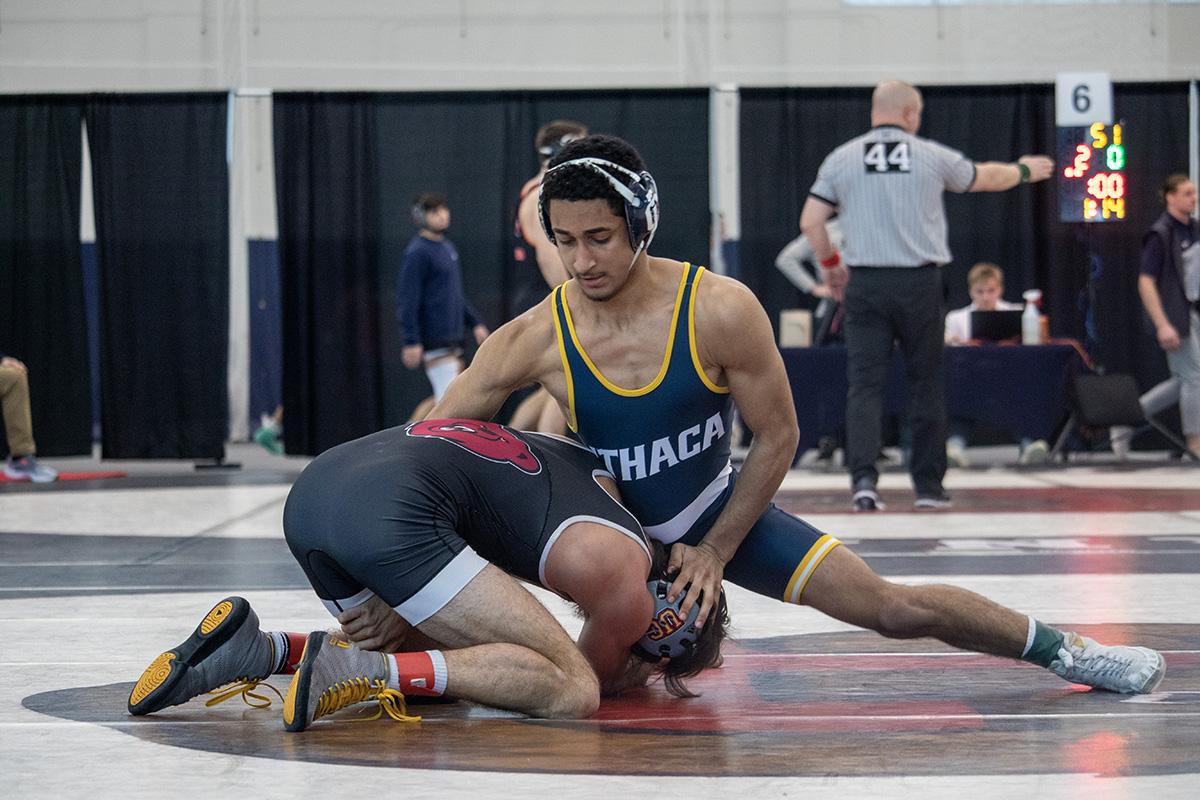 In his rookie season, first-year student Isaias Torres made it to second place at 133 pounds, good enough to send him through to Nationals. MALIK CLEMENT/THE ITHACAN