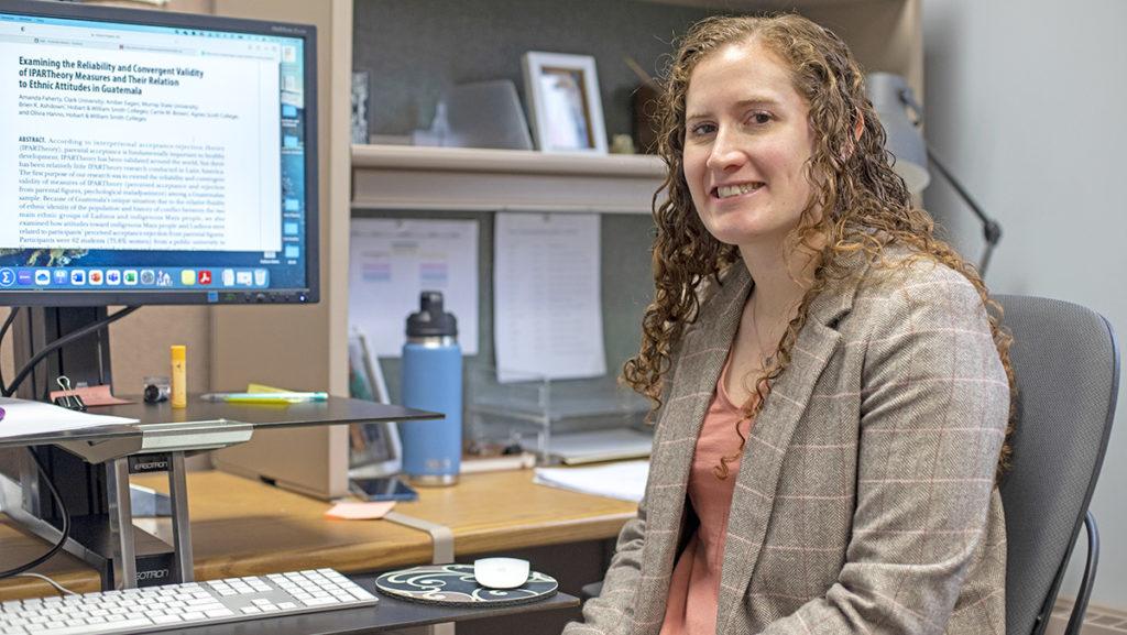 Amanda Faherty, assistant professor in the Department of Psychology at Ithaca College, won an award for her current research which focuses on how society and culture impact the relationships between parents and children and the development of the children.