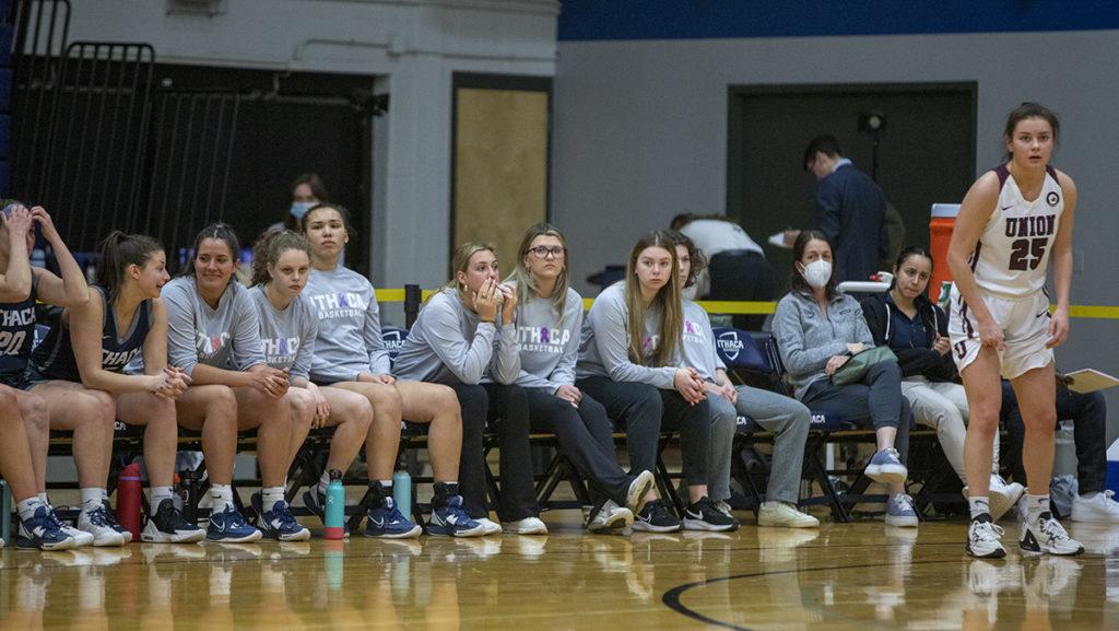 The Bombers bench looks on during a game against Union College on Feb. 3. The Bombers won the matchup 64—48 despite having four inactive athletes at the time.