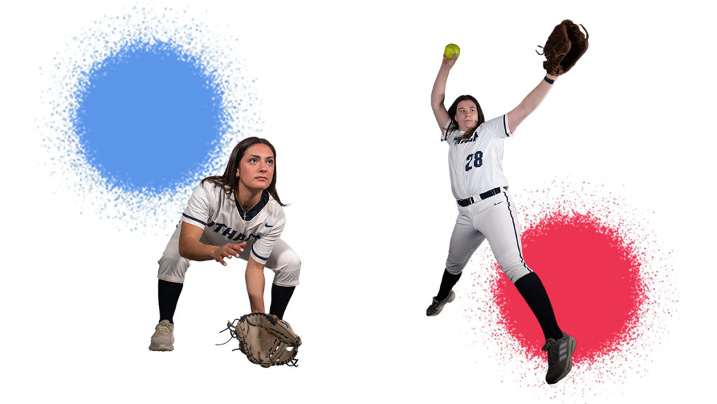 From left, senior infielder Allison DellOrto and sophomore pitcher Anna Cornell of the Ithaca College softball team are looking to reclaim their Liberty League title this season.