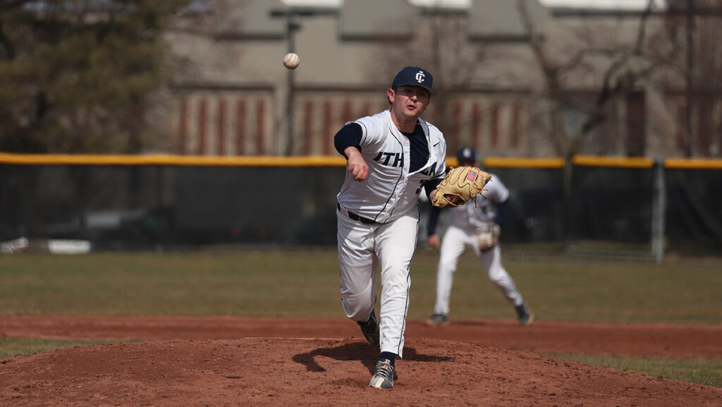 Sophomore pitcher Dan Kellachan threw three innings in the first game of a doubleheader against the University of Rochester on March 24. Kellachan only allowed one earned run and four hits in his relief appearance.