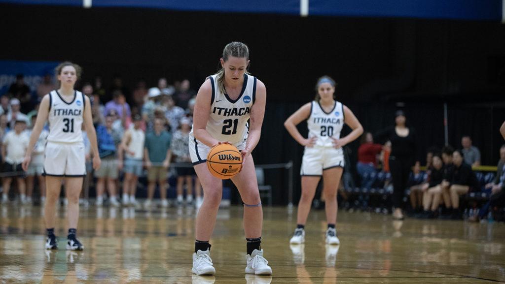 Senior forward Emily Dorn prepares to shoot a free throw in the Ithaca College Womens basketball teams NCAA Division III Tournament game against La Roche University on March 3.