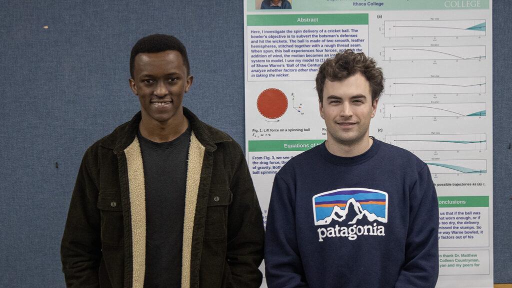 From left, senior Ted Mburu and junior Matthew Weil conducted research in the areas of environmental physics and physics education and presented at a conference March 5–10.