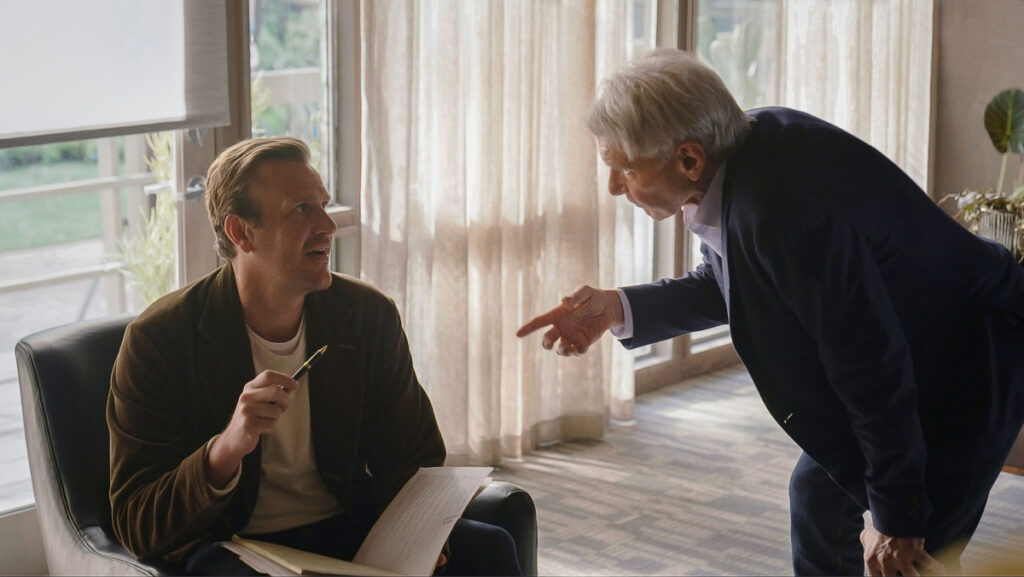 Therapist Jimmy (Jason Segel) gets advice from mentor figure Paul (Harrison Ford) in the new show Shrinking.