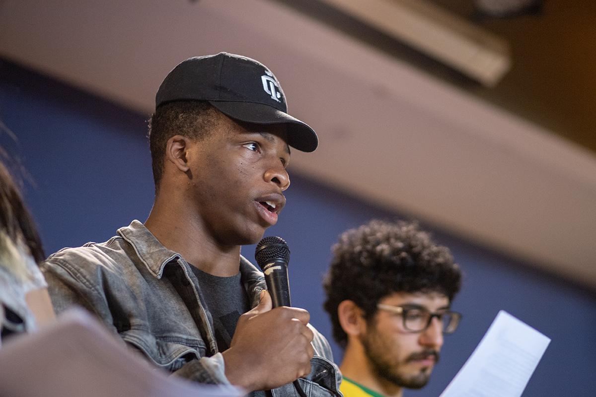 First-year student Kendal Burno proposed IC Rise Up’s second demand, a Critical Race Theory requirement for all majors as well as their third demand, the creation of a freshman seminar designated for incoming students of color to prepare them for the reality of attending a predominantly white institute. NOLAN SAUNDERS/THE ITHACAN