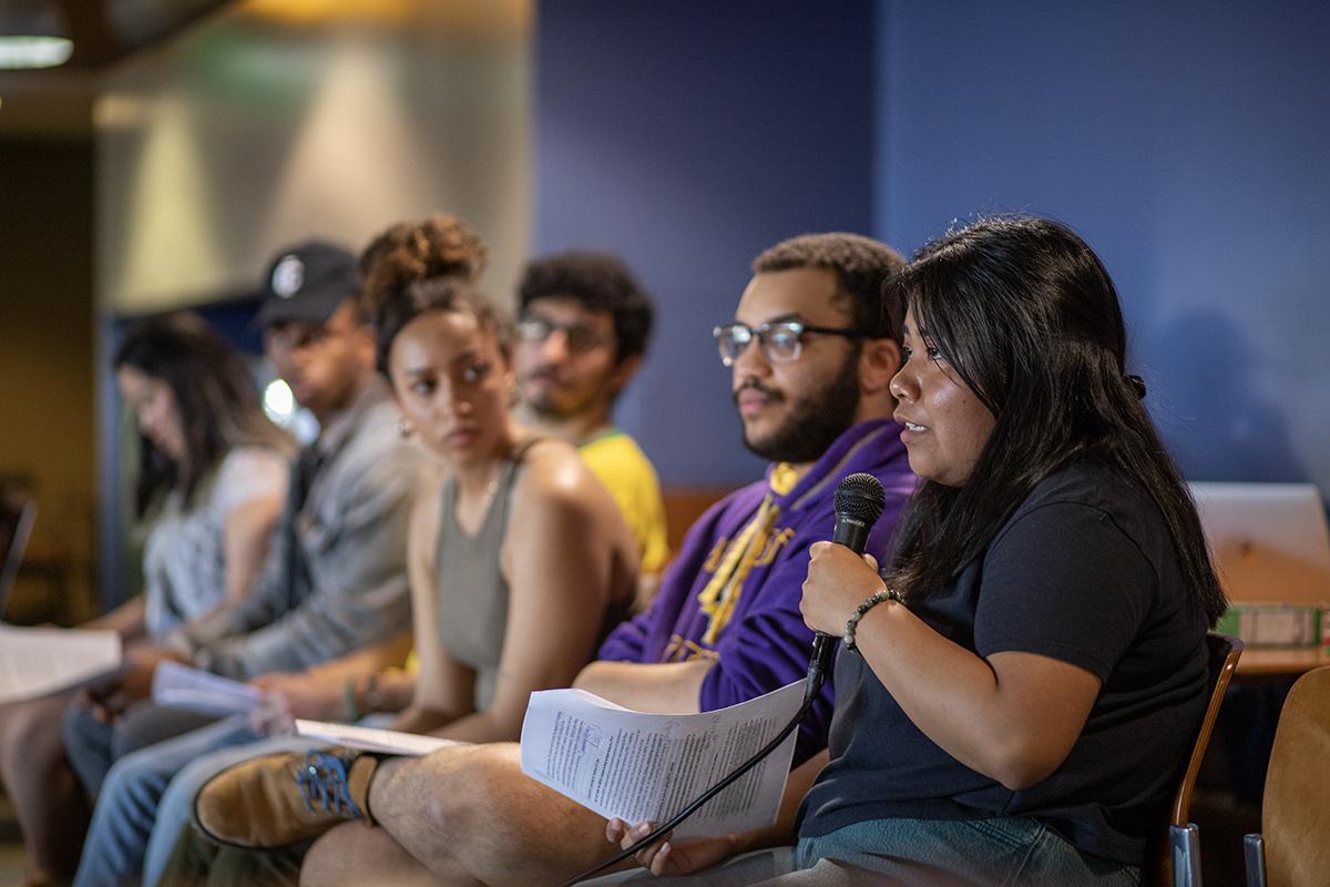 Senior Daisy Codallos-Silva talked about their experience feeling unsafe on campus and presented the sixth demand IC Rise Up identified, the creation of a physical space designated for students of color on campus. NOLAN SAUNDERS/THE ITHACAN