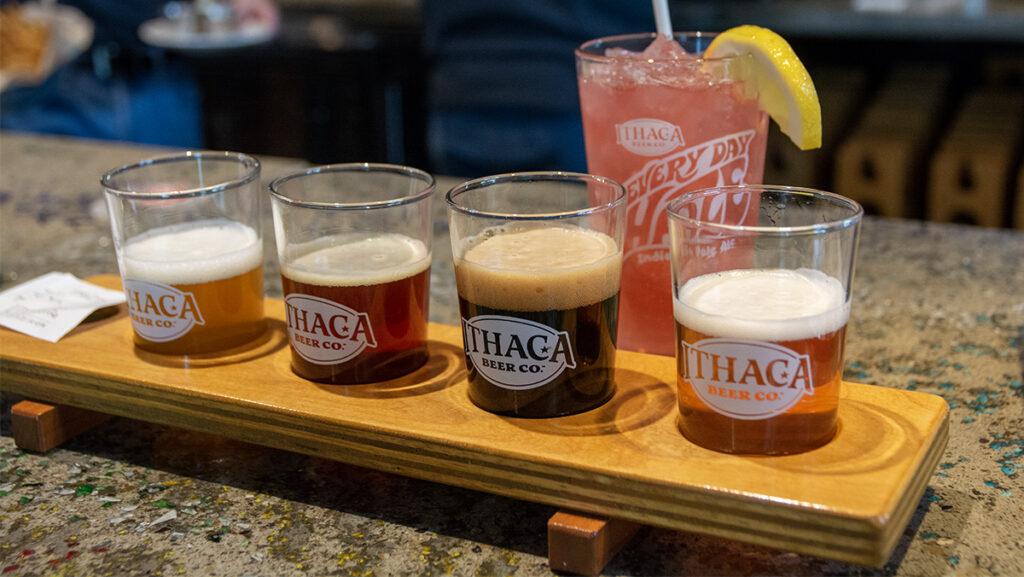 Ithaca Beer Co.s beer flight allows beer lovers to enjoy any selection of four of their craft beers. It also offers a craft cocktail menu and non-alcoholic drinks, like house made ginger and root beer.