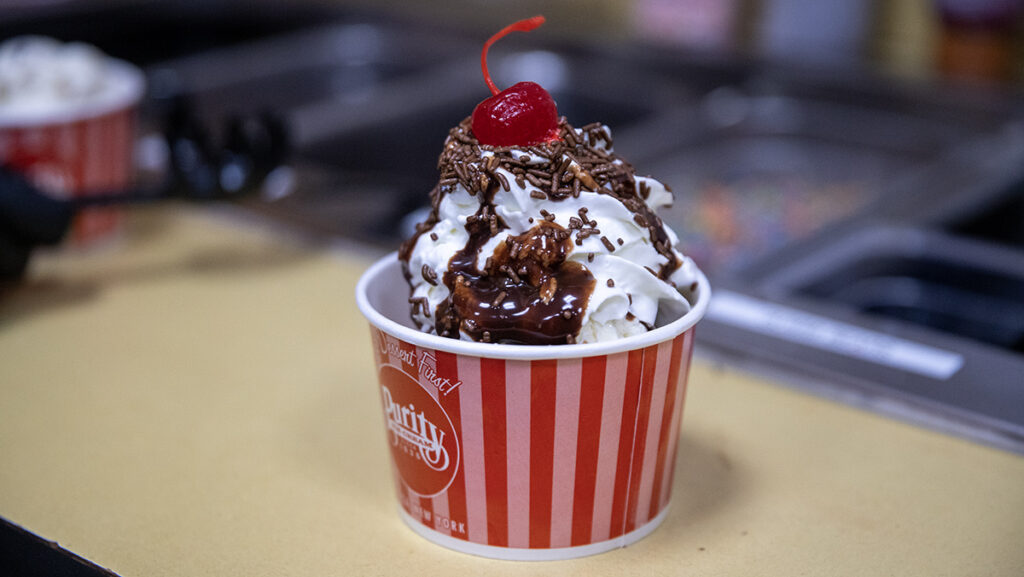 It has long been debated whether the ice cream sundae was created in Ithaca or Two Rivers. Ithaca continues to have many thriving ice cream stands, including Purity. 
