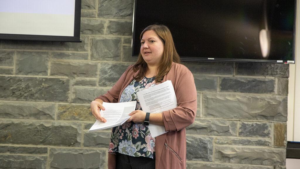 Katie Newcomb, assistant director in the Office of Student Conduct and Community Standards, presented about changes possibly coming to the academic misconduct process.
