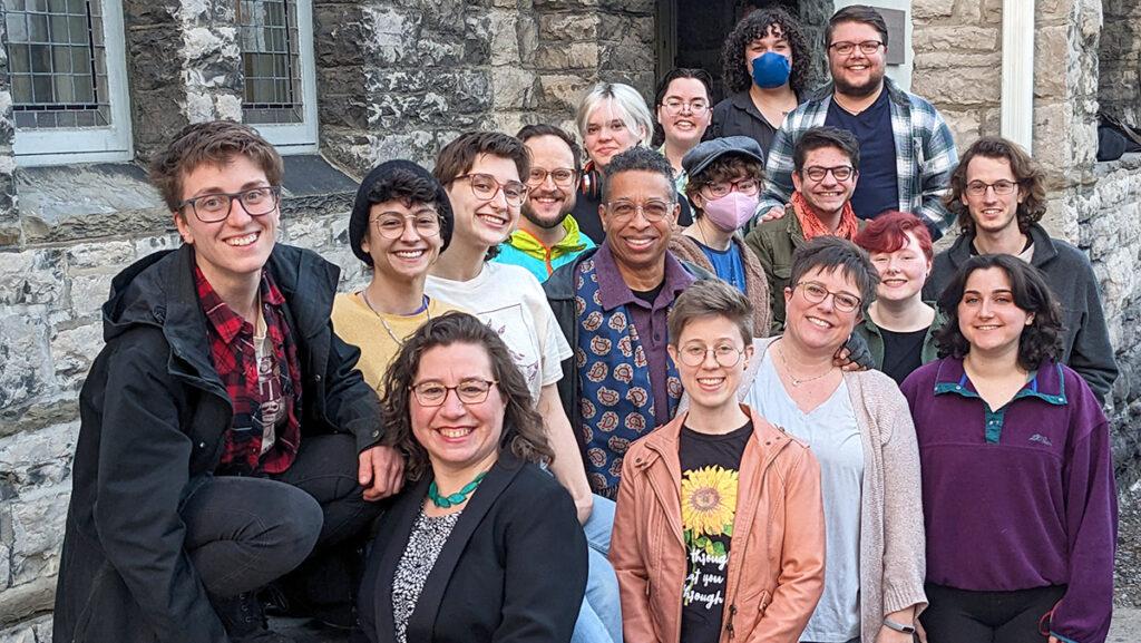 Members of Transpose: Ithaca Queer Singers Alliance take a photo before rehearsal. The group, previously known as the Ithaca Gay Mens Chorus, rebranded to reflect their inclusivity.