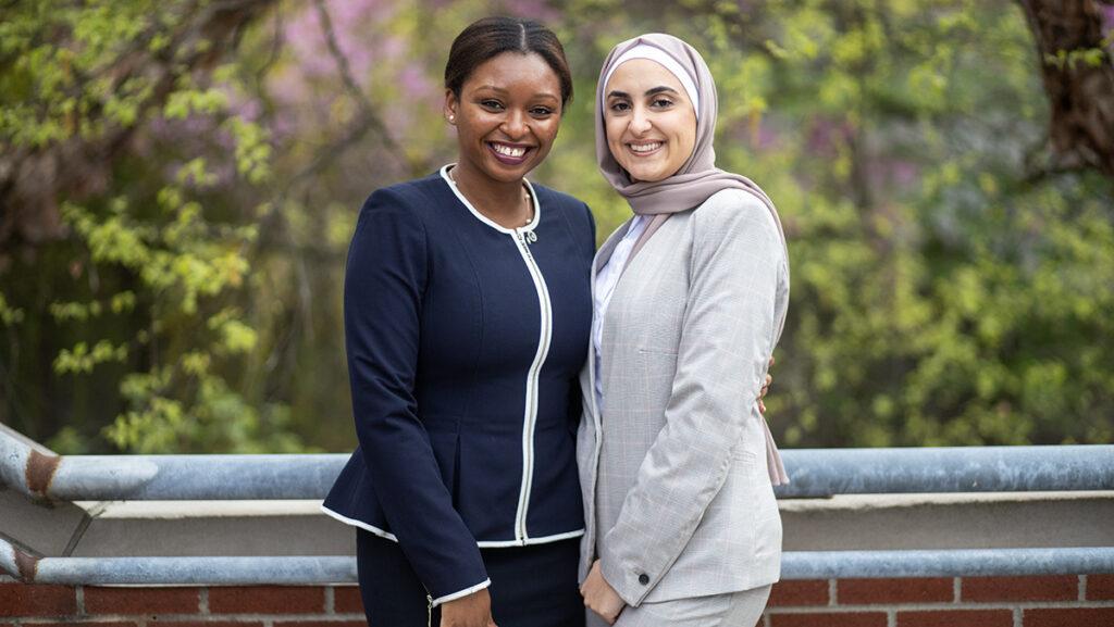 From left, graduate students Brittny Dawkins and Nour Safa are the first Ithaca College students to represent the college at the American Academy of Physician Associates’ House of Delegates.