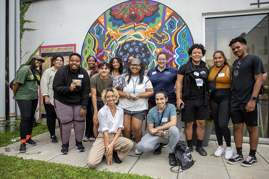 The first group of students to participate in the A Place Where YOU Belong: The BIPOC Experience Jumpstart program visit the Commons.