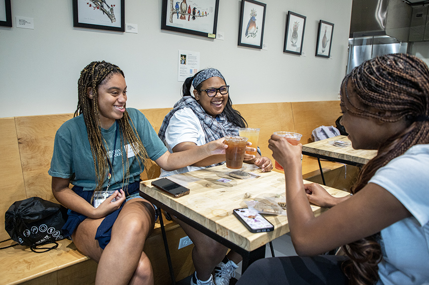 From left, first year students Kiki Hall, Alicia Skipwith and Jacquelyn Reaves 
participate in “A Place Where YOU Belong: The BIPOC Experience” Jumpstart program.  