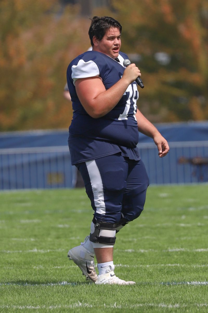 Senior offensive lineman Nick Capodilupo sang the national anthem at the 63rd annual Cortana Jug in front of 40,232 spectators.