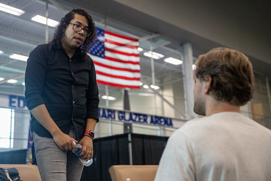 Screenwriter and producer Steven Canals spoke with first-year students in the Athletics and Events Center on Aug. 25 about his time in college. 