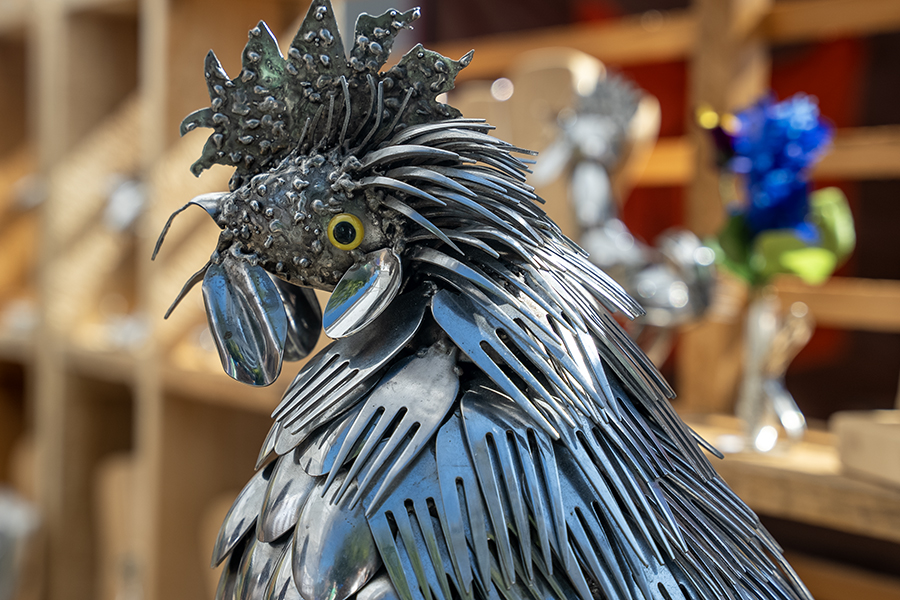Sculpture from All Forked Up Art makes sculptures and jewelry out of repurposed flatware
