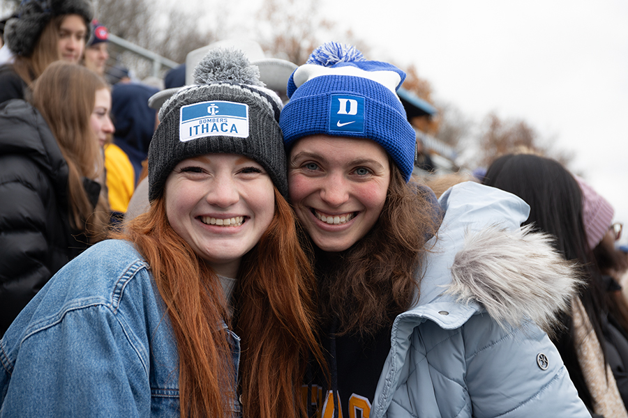 From the left, seniors Shannon Connor and Izzy Lambert show their team spirit at the 64th annual Cortaca Jug in Butterfield Stadium on Nov. 11. 
