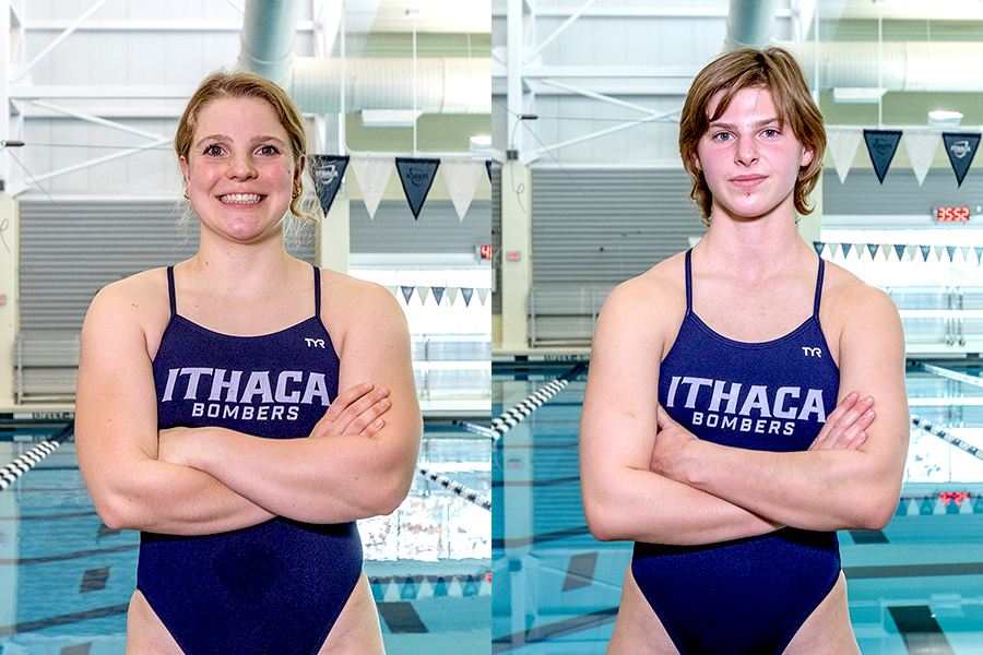 From left, graduate student swimmer Katie Champagne and sophomore diver Eliza Salus are each looking to make appearances in both conference and national competition.