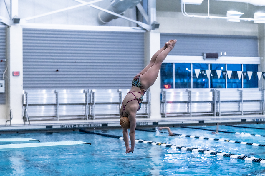 Junior diver Kailee Payne transferred from Division l Marshall University to Ithaca College for her junior season. Payne held the 1-meter dive record at Marshall University and was named Conference USA Freshman Diver of the Year.