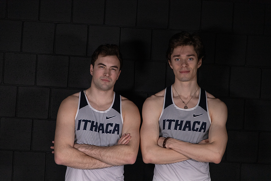From left, senior pole vaulter Matthew Weil and sophomore multi-eventer Noah McKibben. Weil aims for a personal best, while McKibben expands his skill set, competing in the 60m dash and 110m hurdles, as well as combined events for the first time.