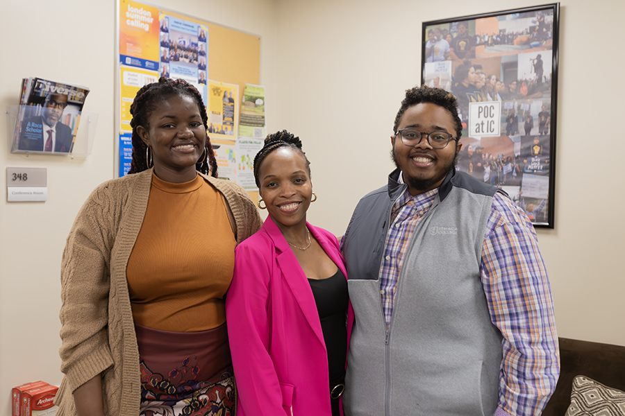 From left, Shadayvia Wallace, program director of the MLK Scholars and First-Gen Center, Marsha Dawson, dean of students and interim director for the BIPOC Unity Center and Cliff-Simon Vital, assistant director of the BIPOC Unity Center.