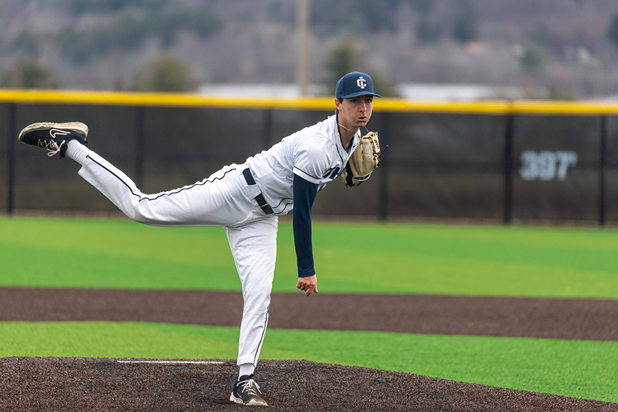 Junior Pitcher Colin Leyner holds the mound down for the Bombers. In seven inning pitched, Leyner struck out seven batters and only allowed five total hits.