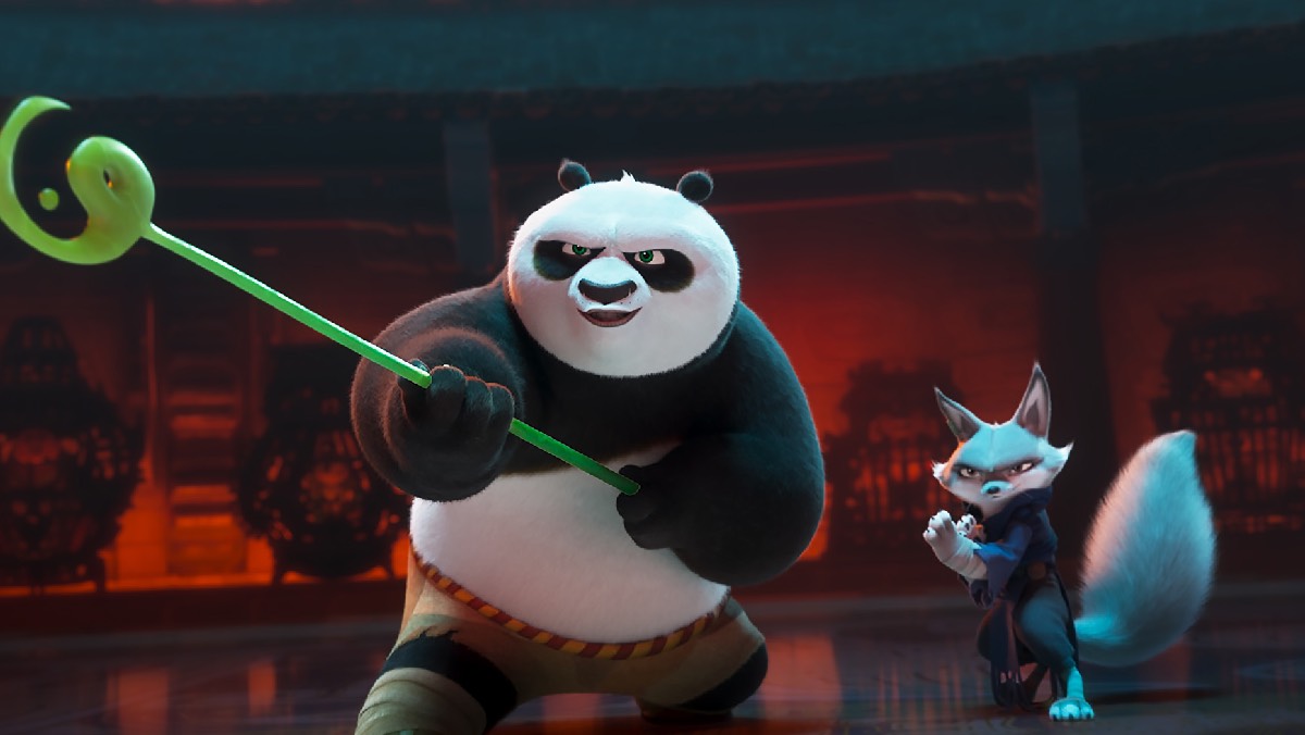 In “Kung Fu Panda 4,” Po (Jack Black) and Zhen (Awkwafina) embark on a journey to stop the shape-shifter Cameleonul (Viola Davis) from taking over the Valley of Peace. 