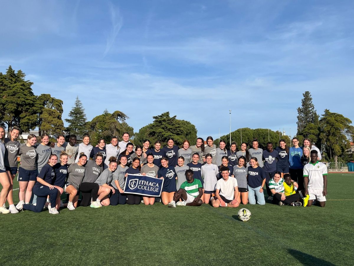 The Ithaca College women's soccer team spent seven days in Portugal over spring break. As seen in the photo, they did volunteer work with Global Ambassadors, a program that supports refugees of all ages. 