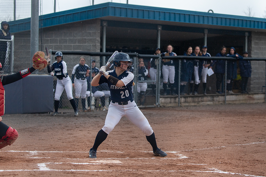 Sophomore catcher steps up to bat for the Ithaca College softball team. Petrucci needs four more home runs to tie the all-time season home record at Ithaca College that was set by Laura Remia ’01 during the 1999 Division III softball season.